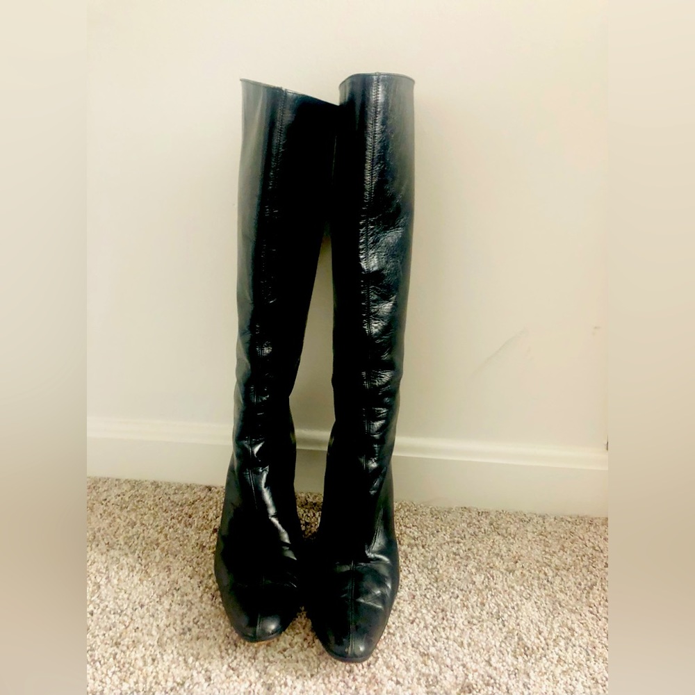 Jimmy Choo black leather stiletto knee high boots! GUC, size 7 🖤